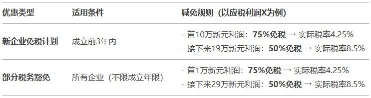 新加坡新公司税收优惠